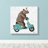 Rhino auf Moped Leinwanddruck (Insitu (Holzboden))