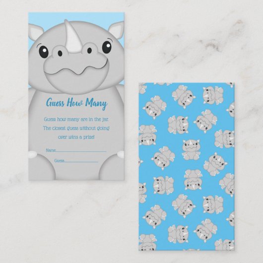 Rhino Baby Shower Blue Begleitkarte (Vorne/Hinten)