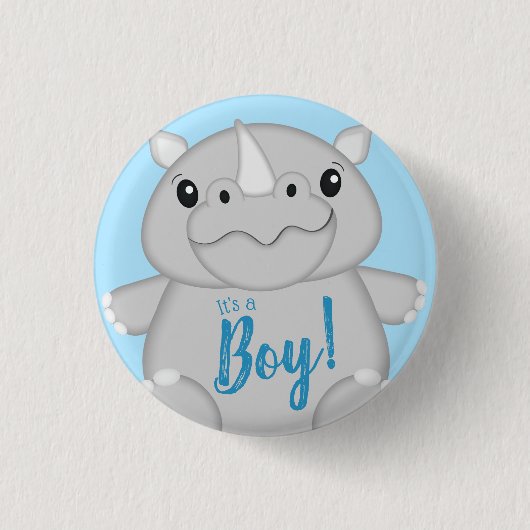 Rhino Baby Shower Blue Button (Vorderseite)