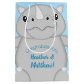 Rhino Baby Shower Blue Mittlere Geschenktüte (Vorderseite)