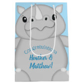 Rhino Baby Shower Blue Mittlere Geschenktüte (Rückseite)