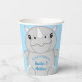 Rhino Baby Shower Blue Pappbecher (Rückseite)