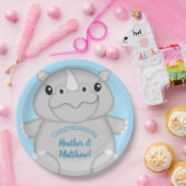 Rhino Baby Shower Blue Pappteller (Party)