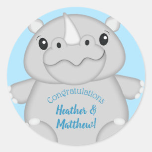 Rhino Baby Shower Blue Runder Aufkleber