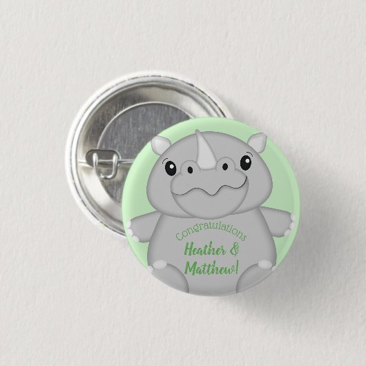 Rhino Baby Shower Green Button (Vorne & Hinten)