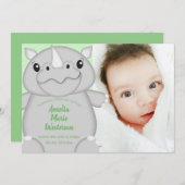 Rhino Baby Shower Green Einladung (Vorne/Hinten)