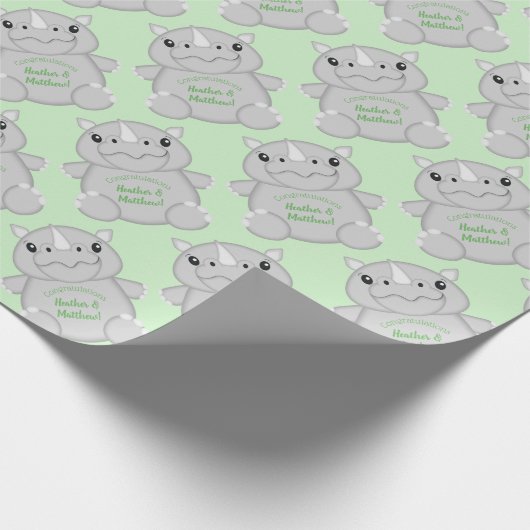 Rhino Baby Shower Green Geschenkpapier (Ecke)