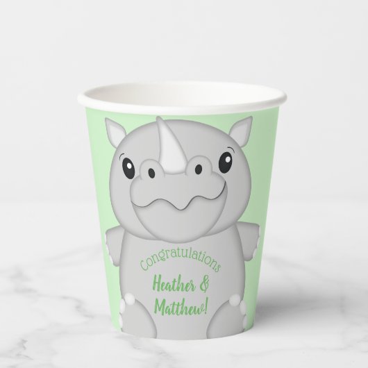 Rhino Baby Shower Green Pappbecher (Vorderseite)