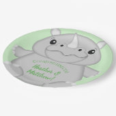 Rhino Baby Shower Green Pappteller (Schrägansicht)