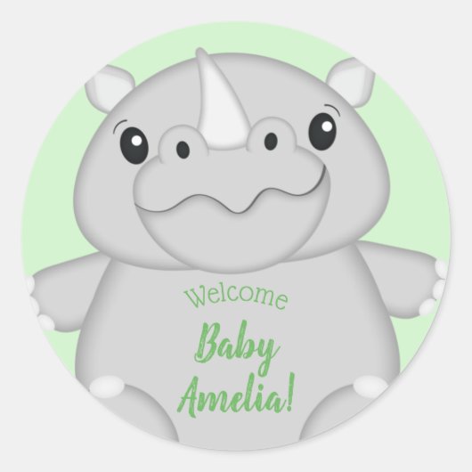 Rhino Baby Shower Green Runder Aufkleber (Vorderseite)