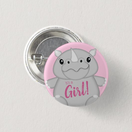 Rhino Baby Shower Safari Pink Girl Button (Vorne & Hinten)