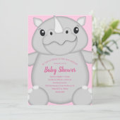 Rhino Baby Shower Safari Pink Girl Einladung (Stehend Vorderseite)