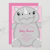 Rhino Baby Shower Safari Pink Girl Einladung (Vorne/Hinten)