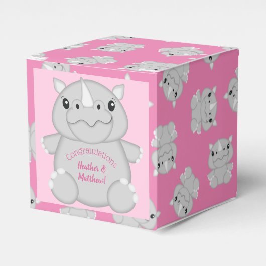 Rhino Baby Shower Safari Pink Girl Geschenkschachtel (Vorderseite)