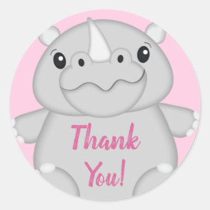 Rhino Baby Shower Safari Pink Girl Runder Aufkleber