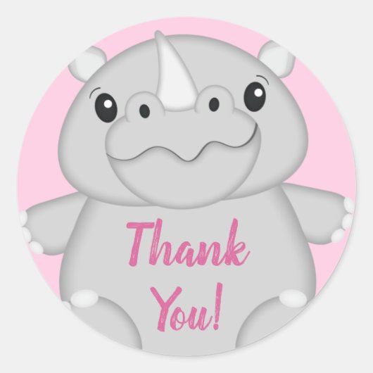 Rhino Baby Shower Safari Pink Girl Runder Aufkleber (Vorderseite)