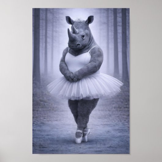 Rhino Ballerina in Misty Forest Poster (Vorne)