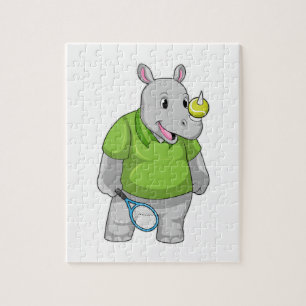Rhino bei Tennis mit Tennisball Puzzle