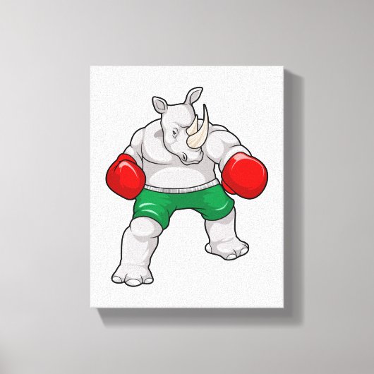 Rhino beim Boxen mit Boxhandschuhen Leinwanddruck (Vorderseite)