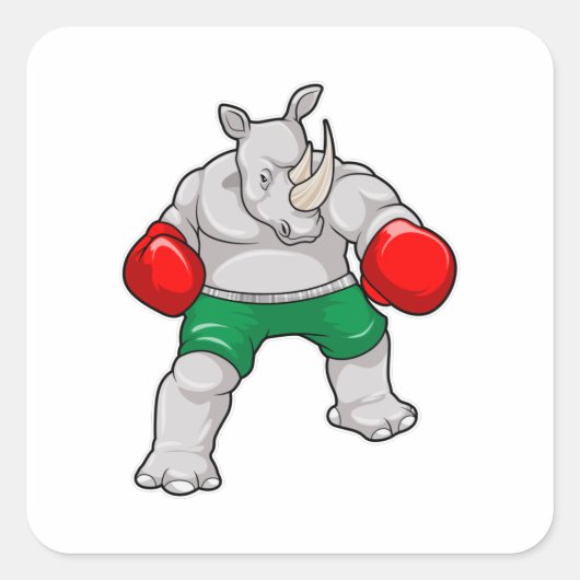 Rhino beim Boxen mit Boxhandschuhen Quadratischer Aufkleber (Vorderseite)