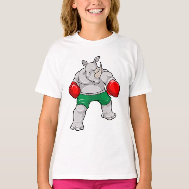 Rhino beim Boxen mit Boxhandschuhen T-Shirt (Vorderseite)