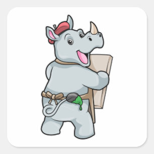 Rhino beim Malen mit Farben Quadratischer Aufkleber