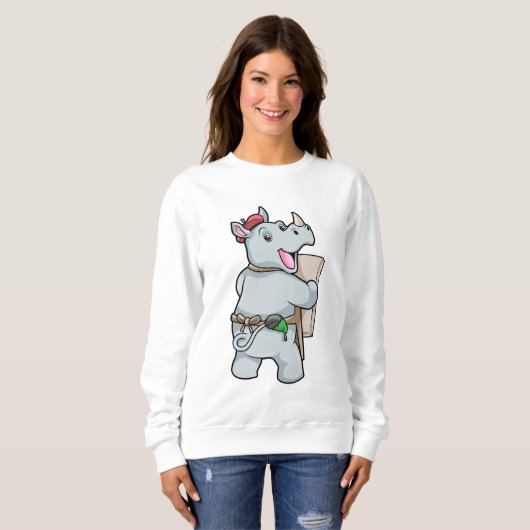 Rhino beim Malen mit Farben Sweatshirt (Vorne ganz)