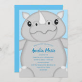 Rhino Birthday Party Blue Einladung (Vorne/Hinten)