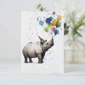 Rhino Birthday Party Flat Greeting Card Dankeskarte (Stehend Vorderseite)