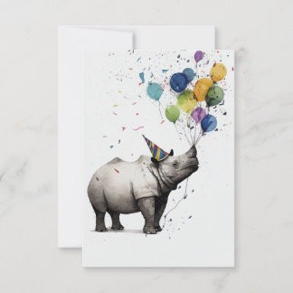 Rhino Birthday Party Flat Greeting Card Dankeskarte