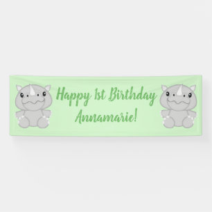 Rhino Birthday Party Green Banner