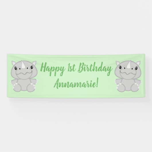 Rhino Birthday Party Green Banner (Horizontal)