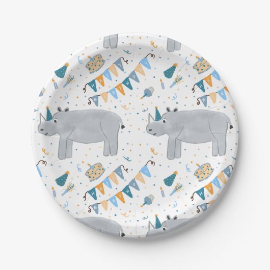 Rhino Birthday Party Paper Tellers, 7" Pappteller (Vorderseite)