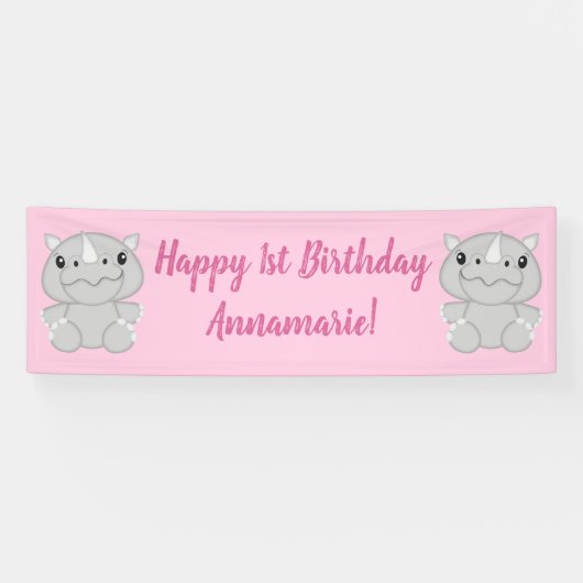 Rhino Birthday Party Pink Banner (Horizontal)