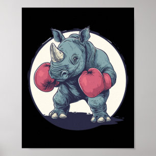 Rhino Boxen mit roten Boxhandschuhen Poster