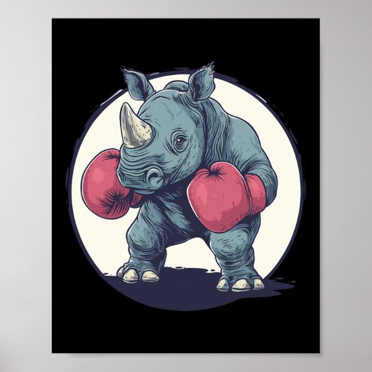 Rhino Boxen mit roten Boxhandschuhen Poster (Vorne)