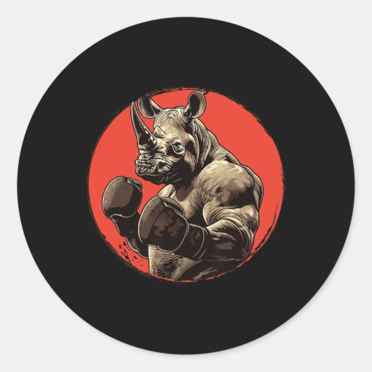 Rhino Boxer Fighter Boxing Runder Aufkleber (Vorderseite)