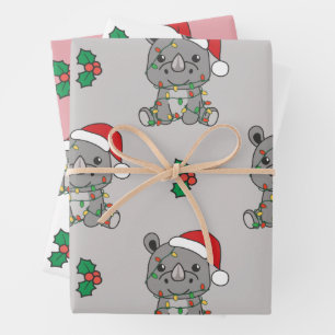 Rhino Christmas Winter Animals Holiday Rhinos Geschenkpapier Set