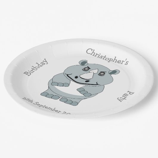 Rhino Design Geburtstagsparty Pappteller (Schrägansicht)