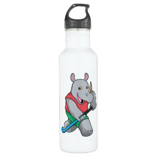Rhino im Hockey mit Hockey-Schläger Edelstahlflasche