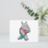 Rhino im Hockey mit Hockey-Schläger Postkarte (Stehend Vorderseite)