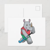 Rhino im Hockey mit Hockey-Schläger Postkarte (Vorne/Hinten)