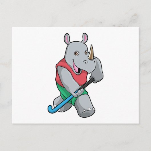 Rhino im Hockey mit Hockey-Schläger Postkarte (Vorderseite)