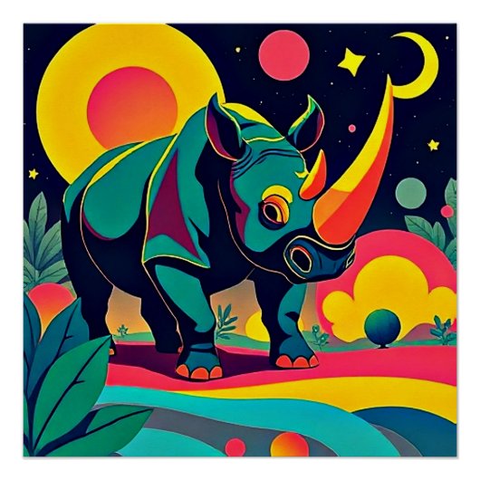 Rhino in Blattwerk Poster (Vorderseite)