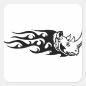 Rhino in Flammen Quadratischer Aufkleber (Vorderseite)