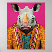 Rhino in Funky Anzug Portrait Animal Fashion Art Poster (Vorne)