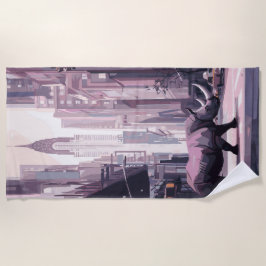 Rhino in Futuristic City Urban Surreal Art Strandtuch