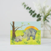 Rhino Mama & Baby Postkarte (Stehend Vorderseite)