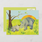Rhino Mama & Baby Postkarte (Vorne/Hinten)