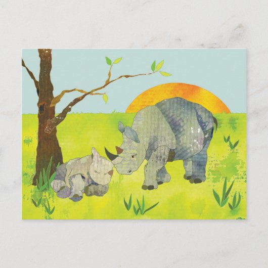 Rhino Mama & Baby Postkarte (Vorderseite)